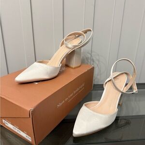 Elegant White Block Heel Women's Shoes
